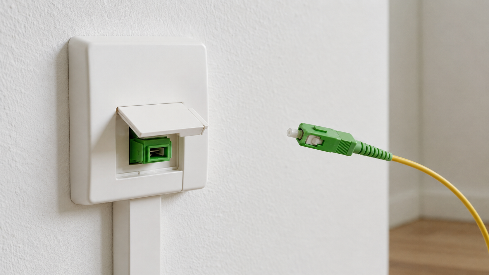 Glasfaser-Teilnehmeranschlussdose mit Glasfaseranschluss.